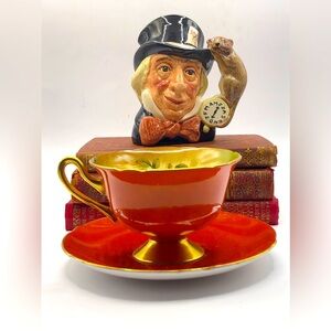 1945-1966 Shelley Fine Bone China Teacup & Saucer, Pedestal, Orange
